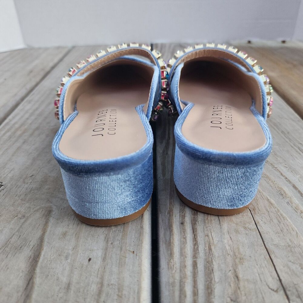 New In Box Journee Collection Light Blue Velor Embellished Jewelled Mules Sz 5.5 - Picture 4 of 16